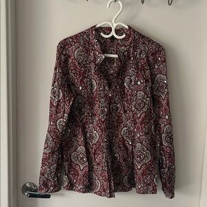Like new Talbots Red and White Paisley Blouse with sequins